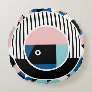 Memphis abstract poster design. Face geometric mak Round Pillow