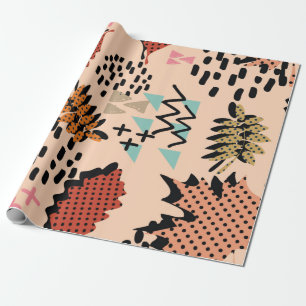 Memphis autumn fall foliage and leaves with geomet wrapping paper
