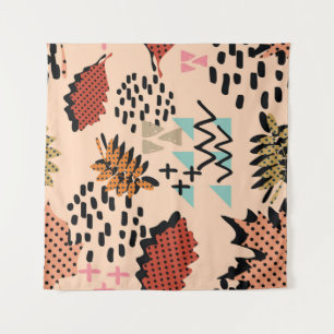Memphis Autumn: Geometric Leaves Pattern Tapestry