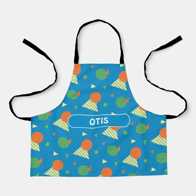 Memphis Blue Green Minimal Pattern Apron (Front)