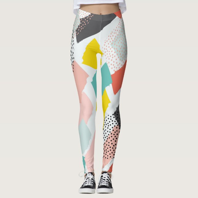 Memphis brush strokes: vintage pattern. leggings (Front)
