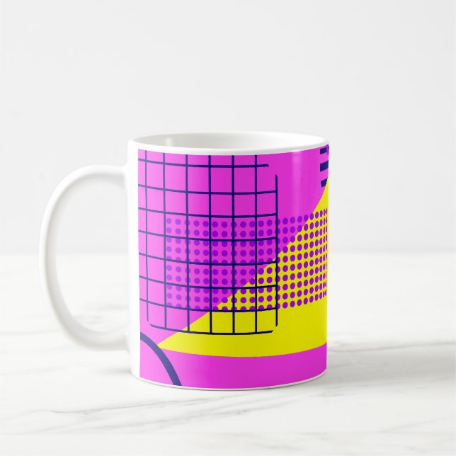 Memphis Eighties: Geometric Shapes Background Coffee Mug (Left)