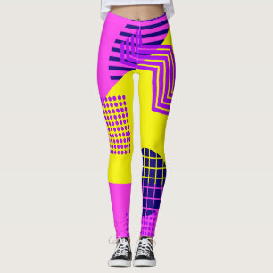 Memphis Eighties: Geometric Shapes Background Leggings