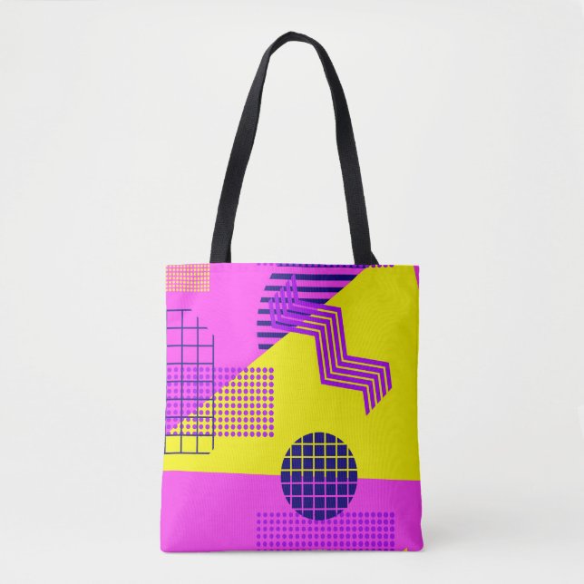 Memphis Eighties: Geometric Shapes Background Tote Bag (Front)