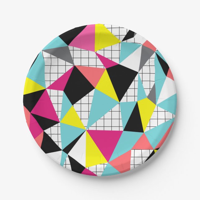 Memphis, geometric shapes paper plate (Front)