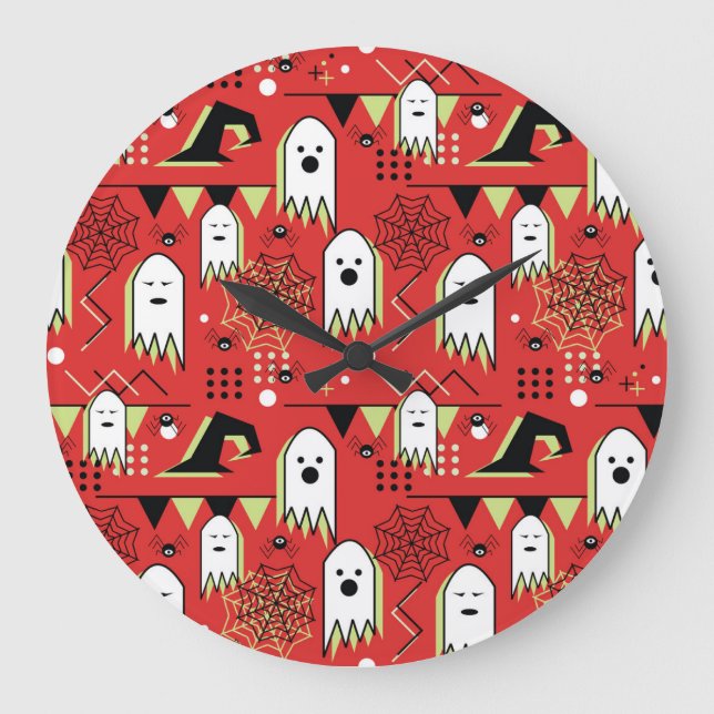 Memphis ghost: Halloween geometric pattern. Large Clock (Front)