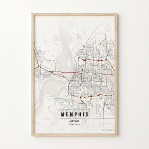 Memphis Map Print Tennessee Poster Wall Art Gift