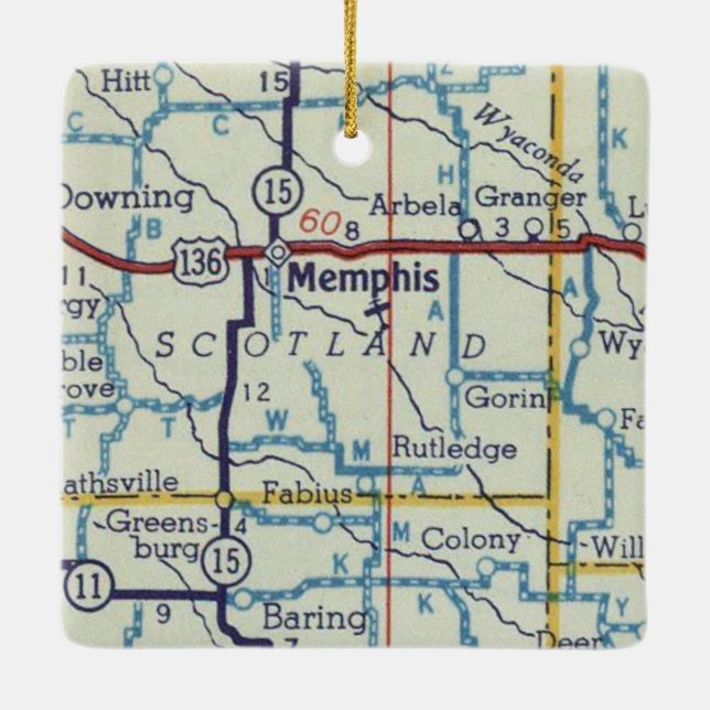 Memphis MO Vintage Map Ceramic Ornament (Back)