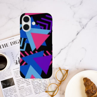 Memphis Mood: Pink Blue Purple Geometric Pattern iPhone 16 Case