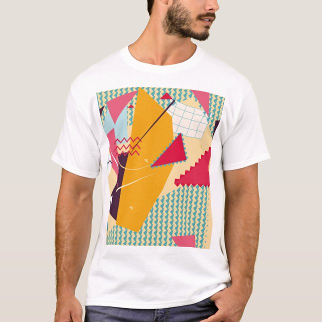 Memphis Mood: Retro Geometric Trend T-Shirt (Front)