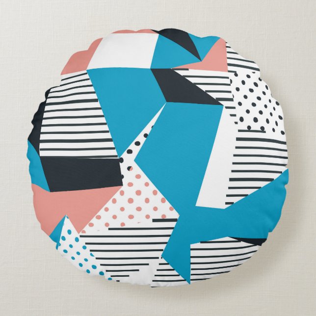 Memphis Pattern: Minimalist Abstract Trend Round Pillow (Front)