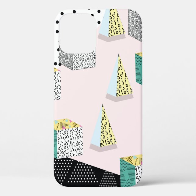 Memphis pattern with geometric, grid, striped and  Case-Mate iPhone case (Back)