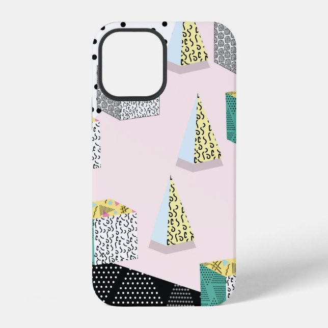 Memphis pattern with geometric, grid, striped and  iPhone case (Back)