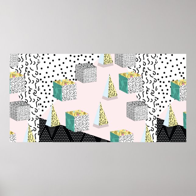 Memphis pattern with geometric, grid, striped and  poster (Front)