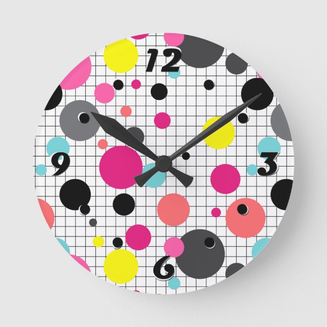 Memphis polka dots  round clock (Front)