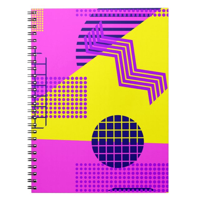 Memphis seamless pattern, geometric shapes in the  notebook (Front)
