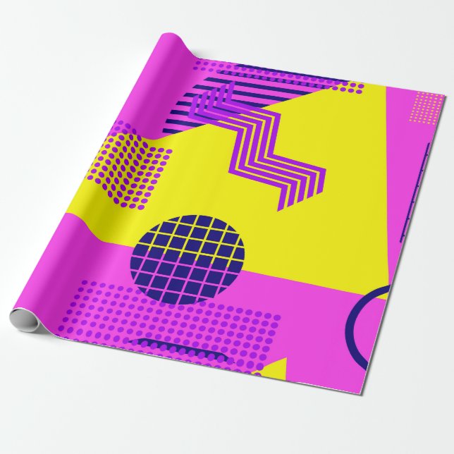 Memphis seamless pattern, geometric shapes in the  wrapping paper (Unrolled)