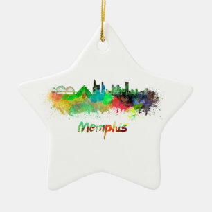 Memphis skyline in watercolor ceramic ornament