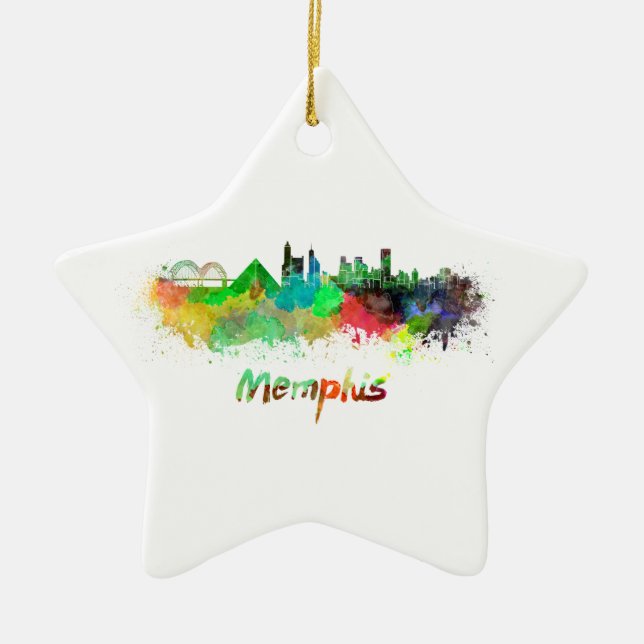 Memphis skyline in watercolor ceramic ornament (Front)
