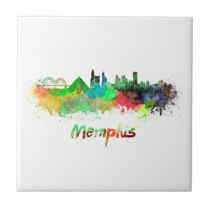 Memphis skyline in watercolor tile