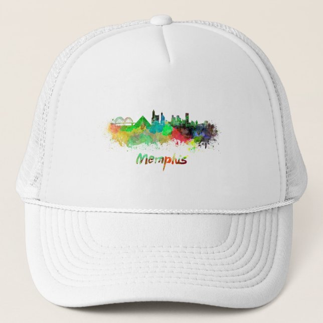 Memphis skyline in watercolor trucker hat (Front)