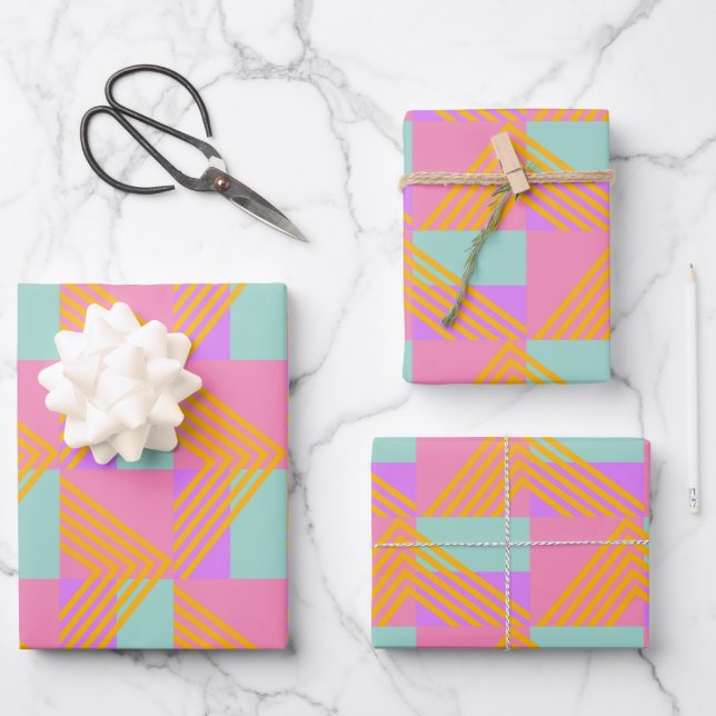 Memphis Style 90s Throwback Colourful Pattern Wrapping Paper Sheet (Front)