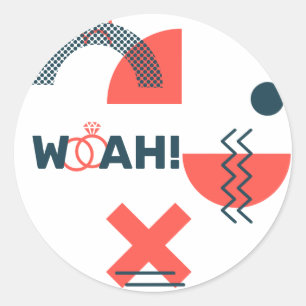 Memphis Style Abstract Blue & Red Wedding Classic Round Sticker