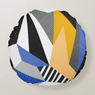 Memphis Style: Creative Geometric Collage. Round Pillow
