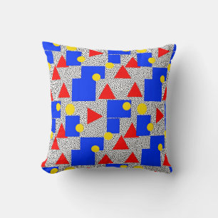 Memphis Style Geometric Bold Primary Colour Abstra Throw Pillow