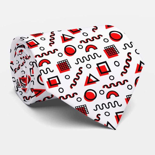 Memphis Style Geometric Pattern 110719 - Red Tie (Rolled)