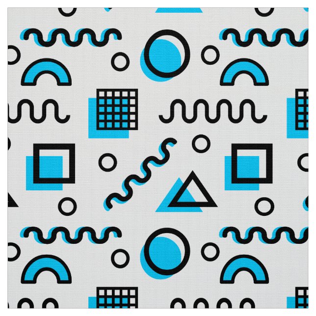 Memphis Style Geometric Pattern 110719 - Sky Blue Fabric (Swatch)