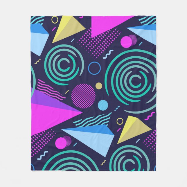 Memphis Style Geometric Shapes Fleece Blanket (Front)