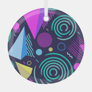 Memphis Style Geometric Shapes Glass Ornament