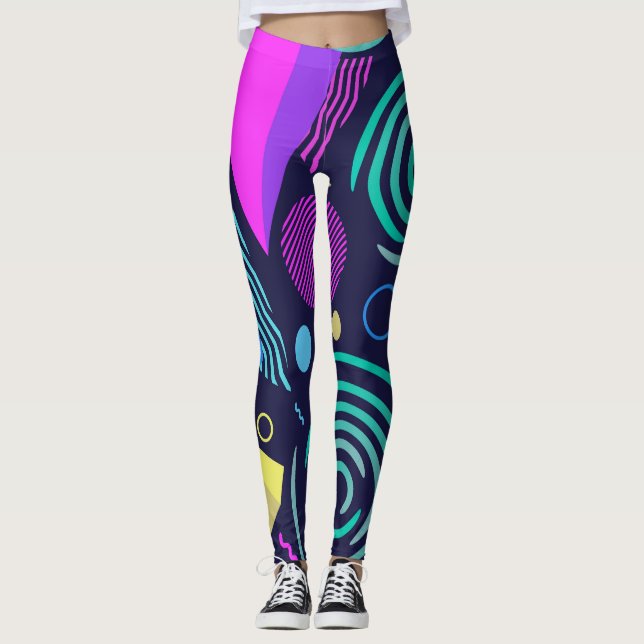 Memphis Style Geometric Shapes Leggings (Front)