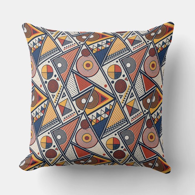 Memphis Style Geometric Shapes & Lines Pattern Art Throw Pillow (Front)