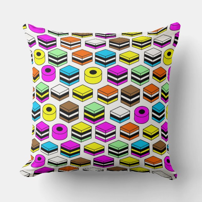 Memphis Style Liquorice Allsorts Pattern Throw Pillow (Front)