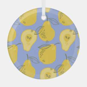 Memphis style pears: blue background. glass ornament