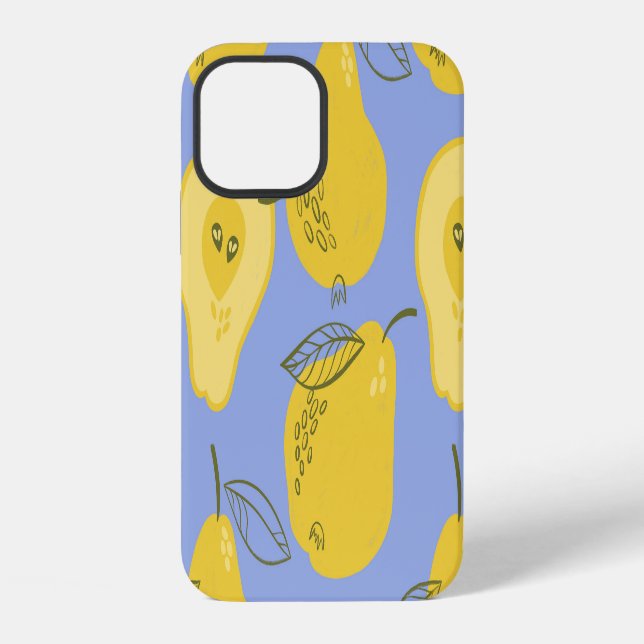 Memphis style pears: blue background. iPhone case (Back)