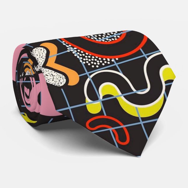 Memphis Style Pop art Geometric pattern No1 Tie (Rolled)