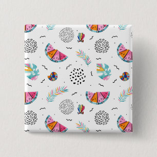 Memphis Style Tropical Summer Pattern 2 Inch Square Button