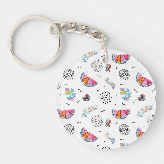 Memphis Style Tropical Summer Pattern Keychain (Front)