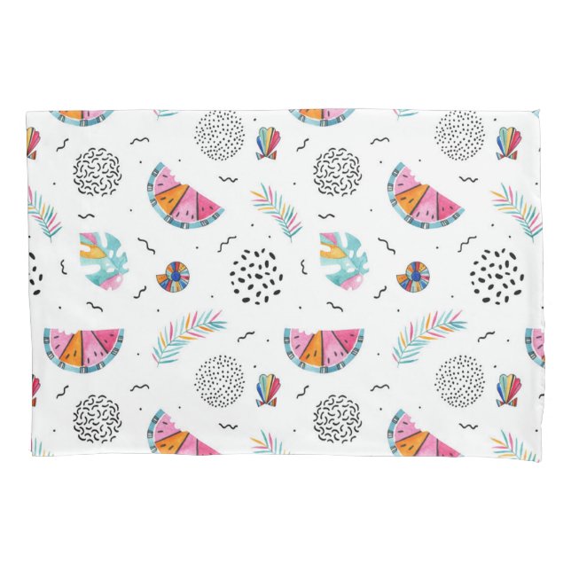 Memphis Style Tropical Summer Pattern Pillowcase (Front-Left)