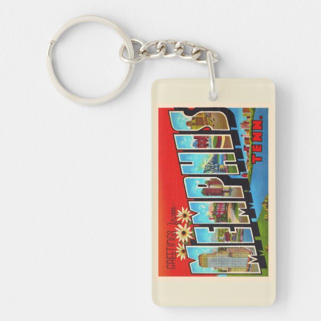 Memphis Tennessee TN Vintage Large Letter Postcard Keychain (Front)
