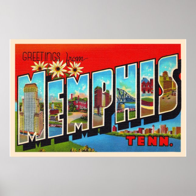 Memphis Tennessee TN Vintage Large Letter Postcard Poster (Front)