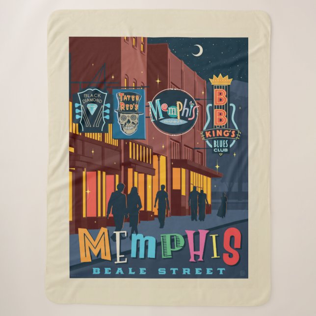Memphis, TN | Beale Street Neon Sherpa Blanket (Front)
