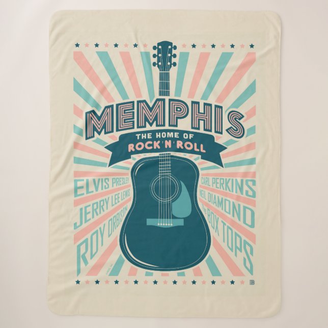 Memphis, TN: Guitar Series | Rock-N-Roll Sherpa Blanket (Front)