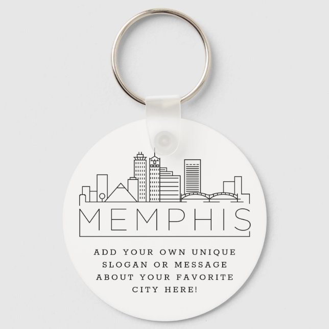 Memphis, TN Stylized Skyline | Custom Slogan Keychain (Front)