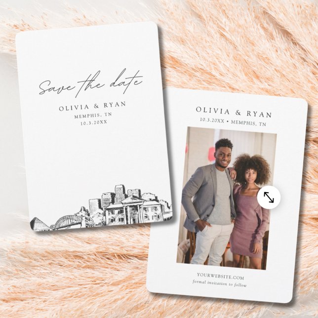 Memphis Wedding Save the Date Downtown Wedding Invitation (Memphis save the date wedding skyline minimalist black and white sketch)