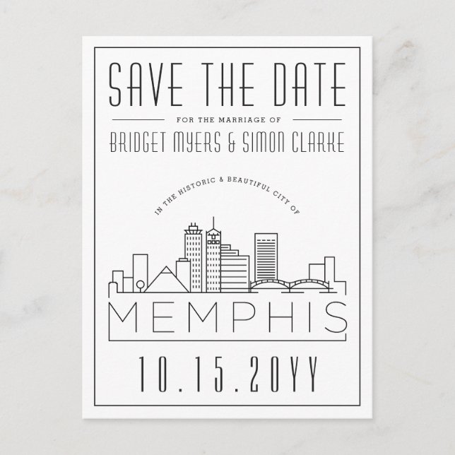 Memphis Wedding | Stylized Skyline Save the Date Postcard (Front)
