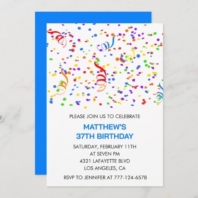 Men 37th birthday invitations Rainbow Confetti (Front/Back)